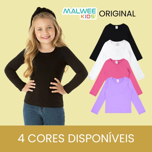Blusa Infantil Feminina Manga Longa em Algodão Básica Malwee Escola em Oferta na Shopee