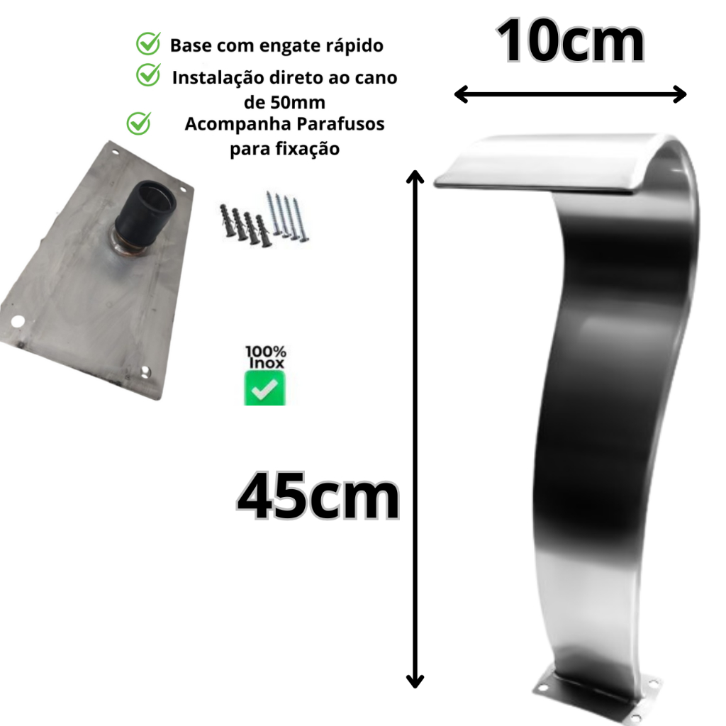 Cascata Inox para Piscina Spa Naja com engate Rápido slin baby chão