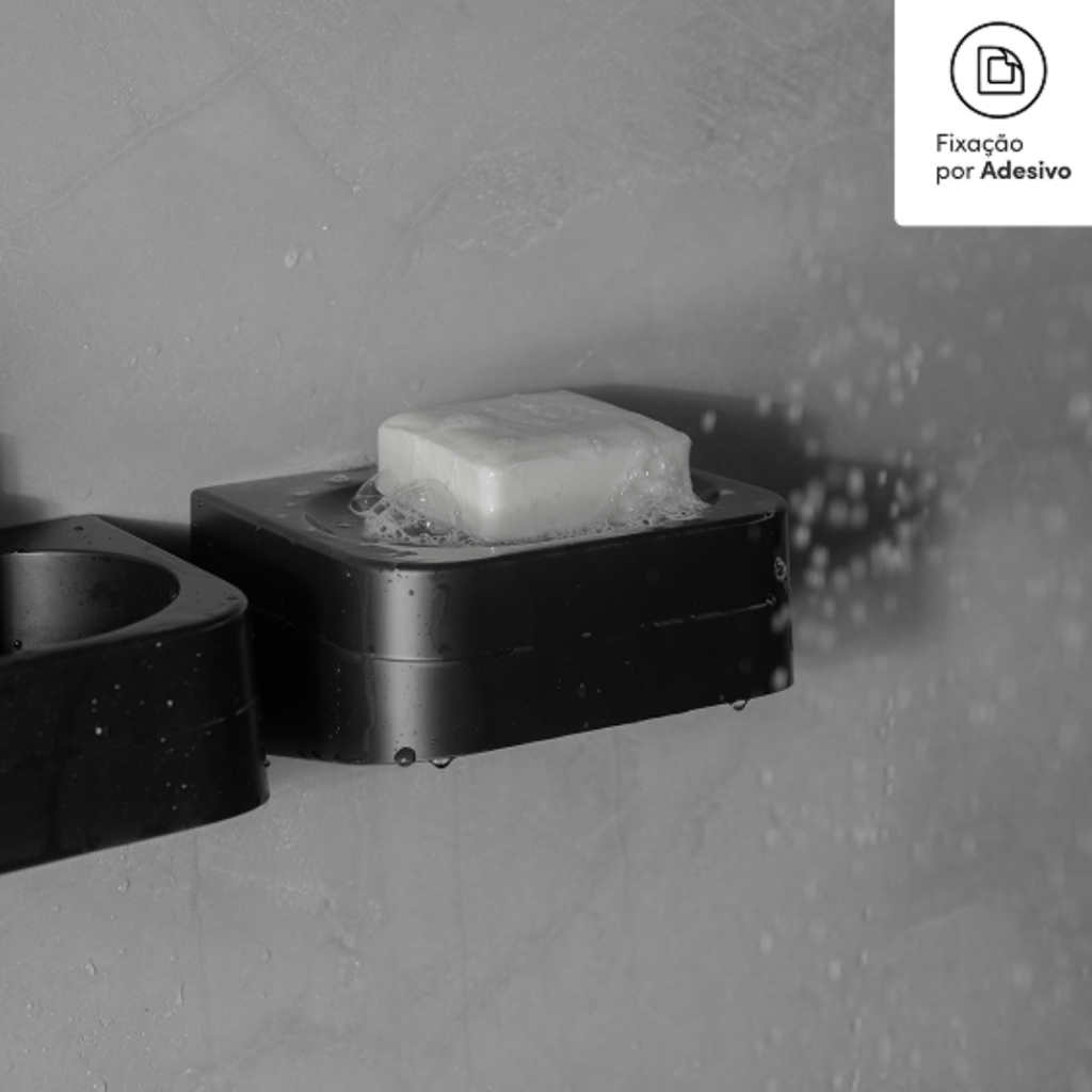 Porta Sabonete com Dupla Face Fita Sem Furos Resistente Banheiro Lavabo Preto - Home & Living