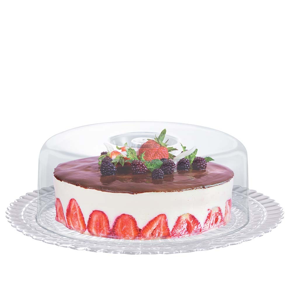 Prato de Vidro com Tampa Plástica Gourmet para Bolos e Sobremesas - Ruvolo - Home & Living