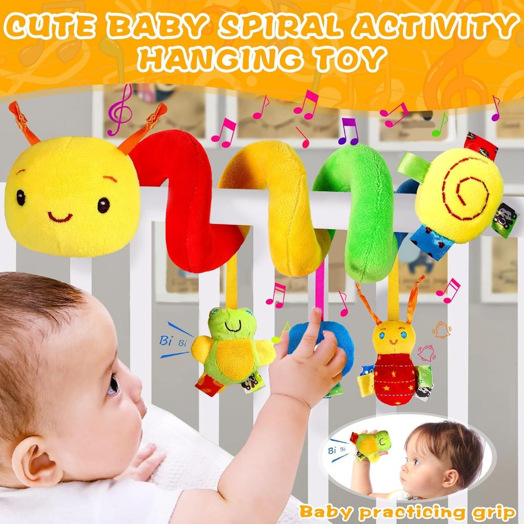 Brinquedo para carrinho de bebe Espiral Lagarta de pelúcia  Berço Brinquedos Sensorial 0-3...