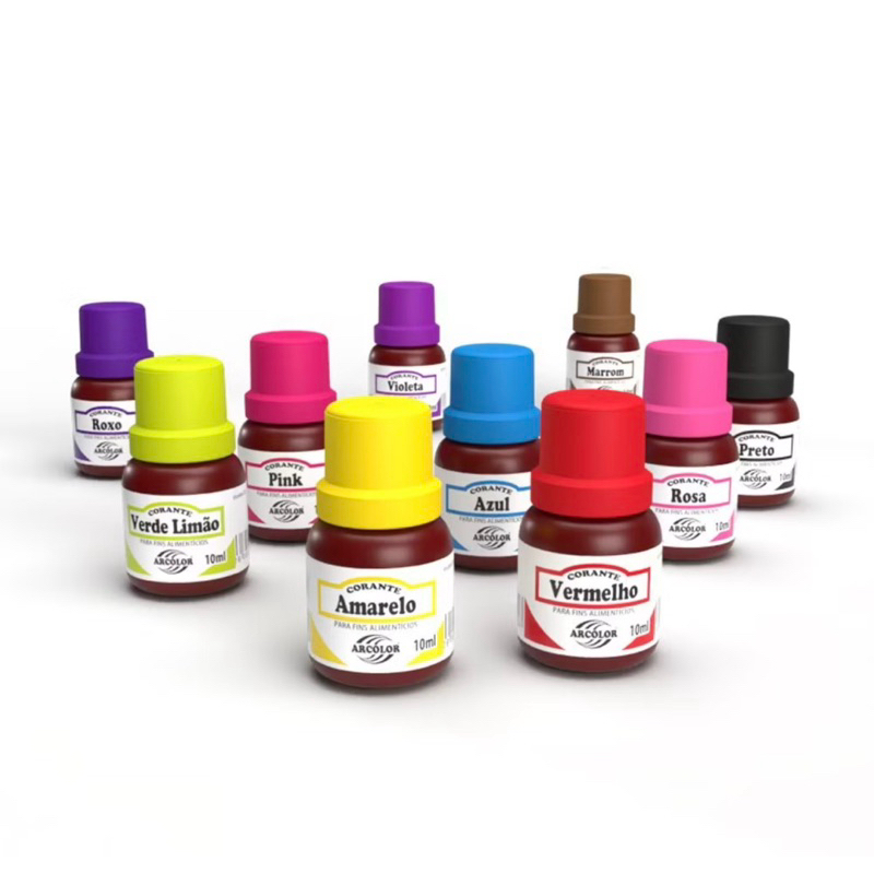 5un CORANTE LÍQUIDO ALIMENTÍCIO ARCOLOR 10ml DIVERSAS CORES BOLOS DOCES CONFEITARIA