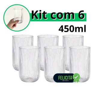 Jogo De Copo Versalhes Canelado Transparente 450ml Resistente 6 Unidades