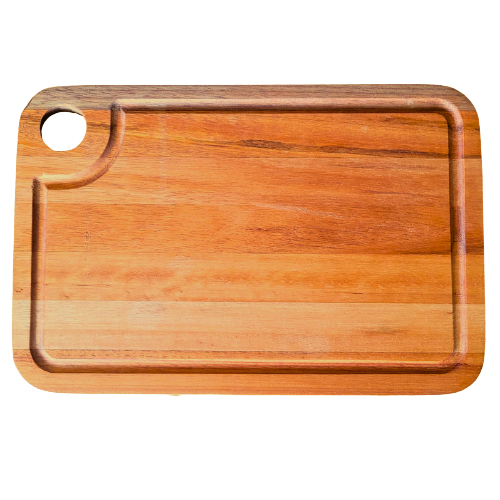 Tábua de Corte em Madeira para Cozinha e Churrasco Com Canaleta em Eucalipto 30x20x1,5cm