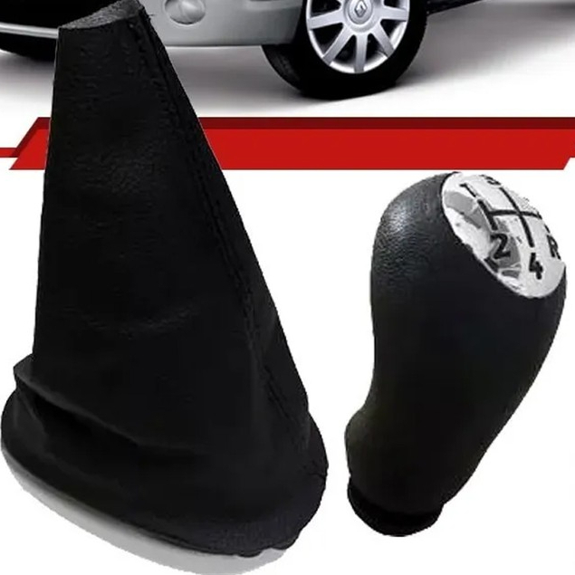 Bola Manopla Cambio Cromada + Coifa Preta Compatível com Sandero Logan em Oferta na Shopee