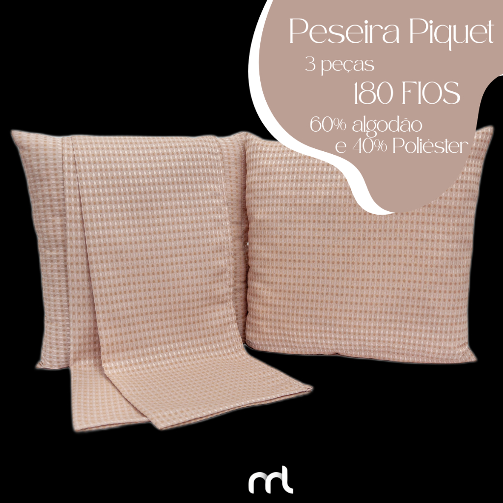 Kit Peseira Piquet Lisa 3 Peças Solteiro, Casal, Queen ou King 180 Fios Decoração de Cama em Oferta na Shopee