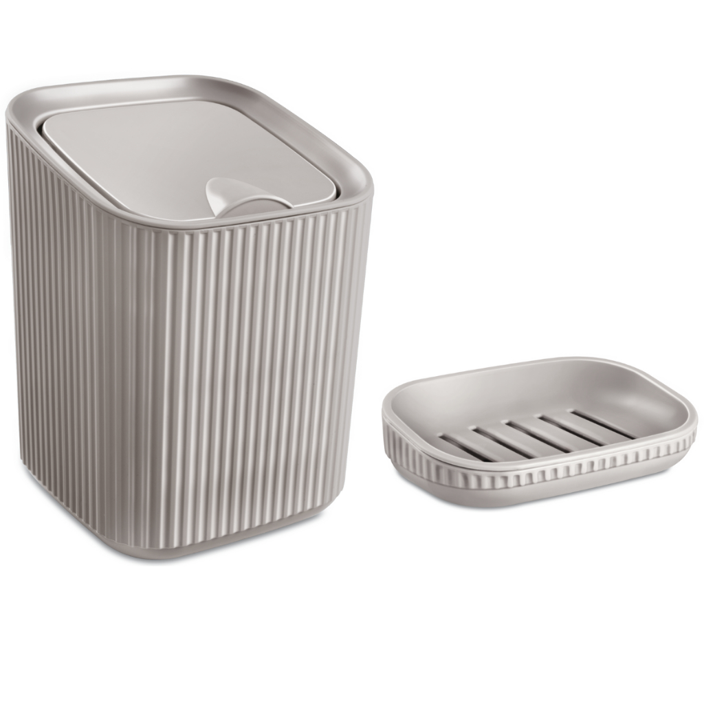 Kit 2 Acessórios Banheiro c/ Lixeira 1,25L Quadrada e Saboneteira com Escorredor - Usual Utilidades em Oferta na Shopee