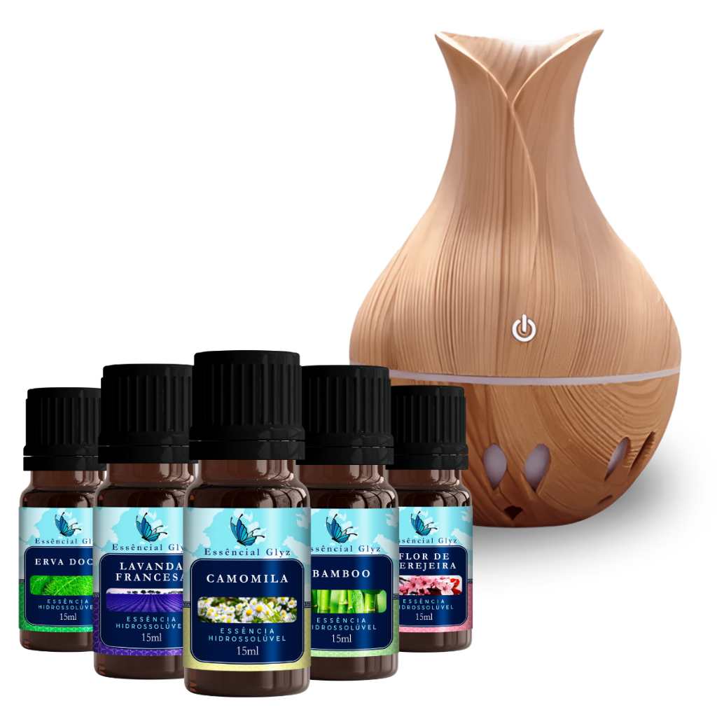 Kit com 10 Essência Glyz 15ml  + Umidificador – Potencialize o Aroma de Seu Espaço com Qualidade