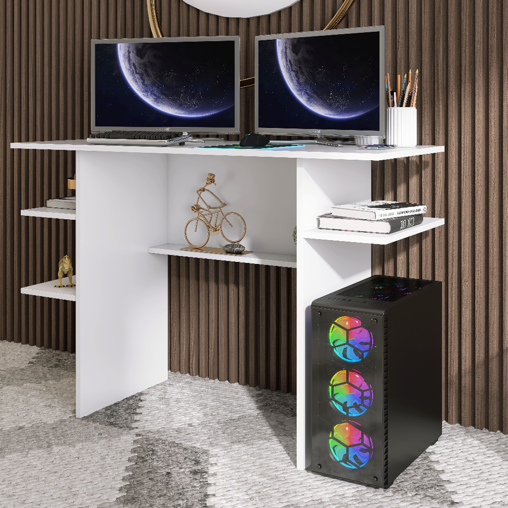 Mesa para Computador Gamer Branca – Escrivaninha com Nicho BLM