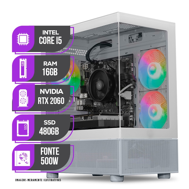 PC Gamer Mancer, Intel i5 12º Geração, RTX 2060 6GB, 16GB DDR4, SSD 480GB, Fonte 500W 80 Plus - Computers & Accessories