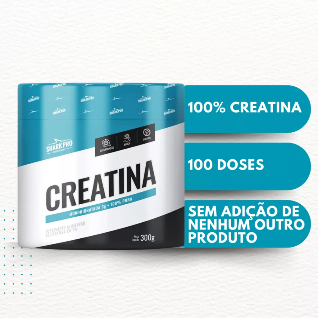 Detalhes do Kit Creatina Monohidratada 300g Pura SharkPro + Amostra De Degustação