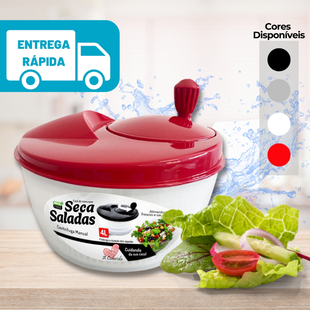 Seca Saladas Secados Saladas Verduras Centrífuga Manual Grande 4 Litros