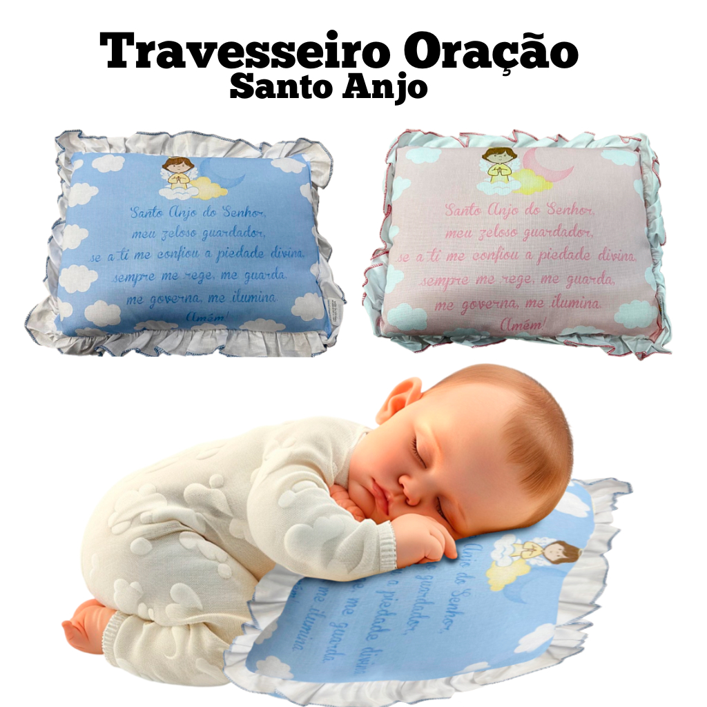 Travesseiro Oração Santo Anjo Infantil Bebê Para Enxoval