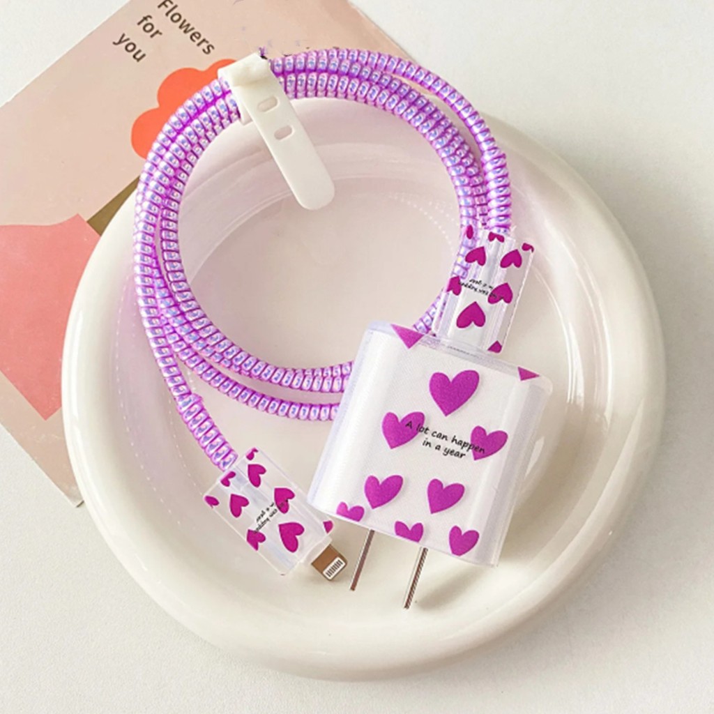 Transparente Cabo de carregamento e capa de carregador, compatível 1.4m durável Laser Data Cable Protective Sleeve em Oferta na Shopee