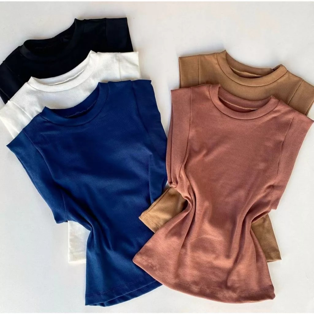 Blusa Feminina Muscle tee Lisa Ribana Canelada Algodão Gola Redonda Básica Social Elegante
