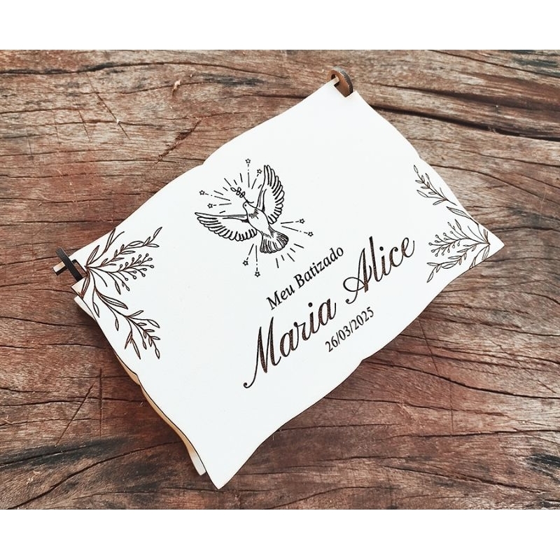 Caixa para padrinhos de Batismo em MDF, cabe uma xícara - 15x20x8, 1 un. em Oferta na Shopee