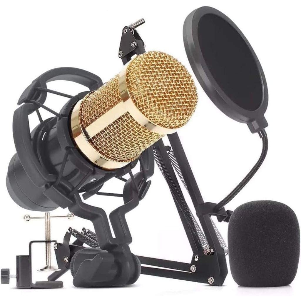 Kit Microfone Knup Condensador Profissional com Braço Articulado e Pop Filter