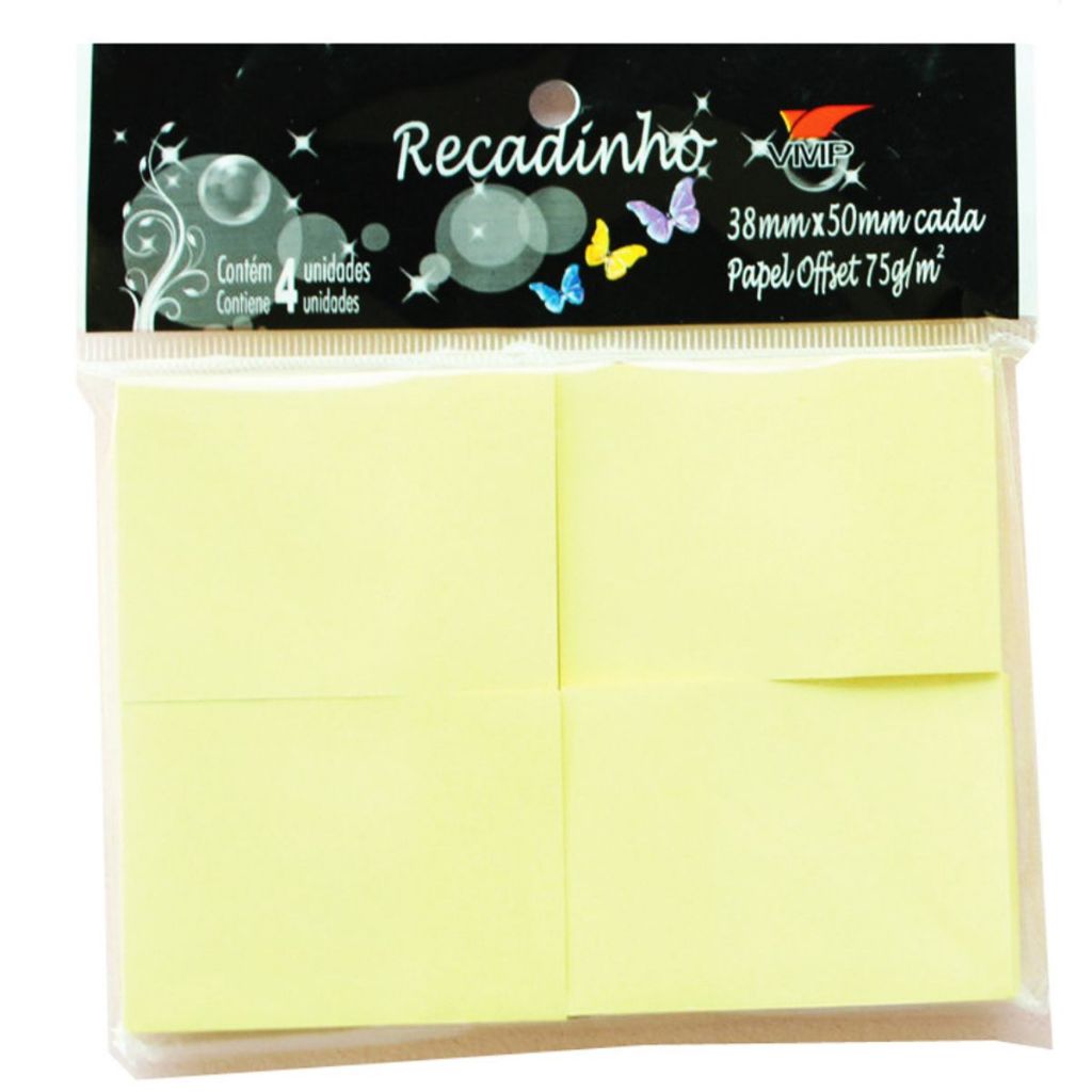 Recadinho Autoadesivo Bloco de Notas 35x50 c/ 04 100FL Anotações Papelaria Escolar Escritório em Oferta na Shopee