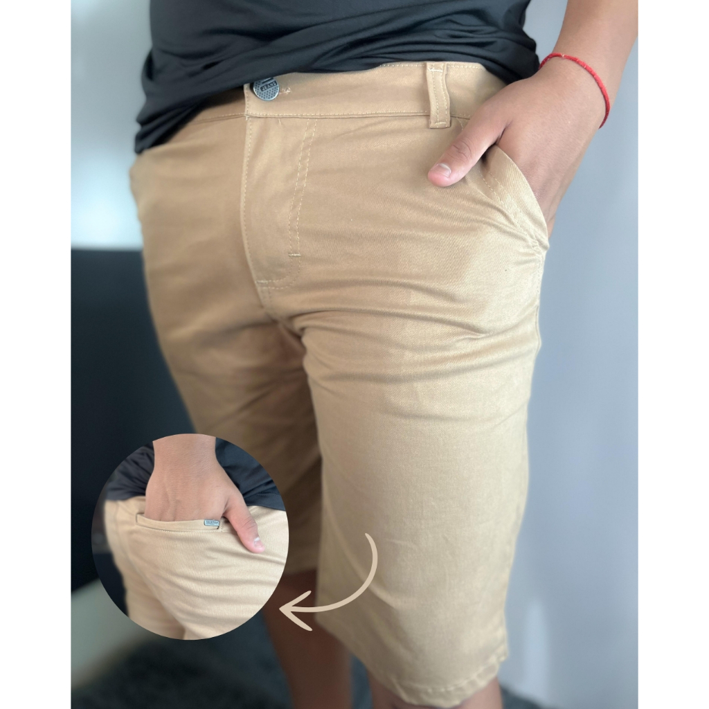 Bermuda Sarja Social Masculina Modelo Esporte Fino Brim com Elastano