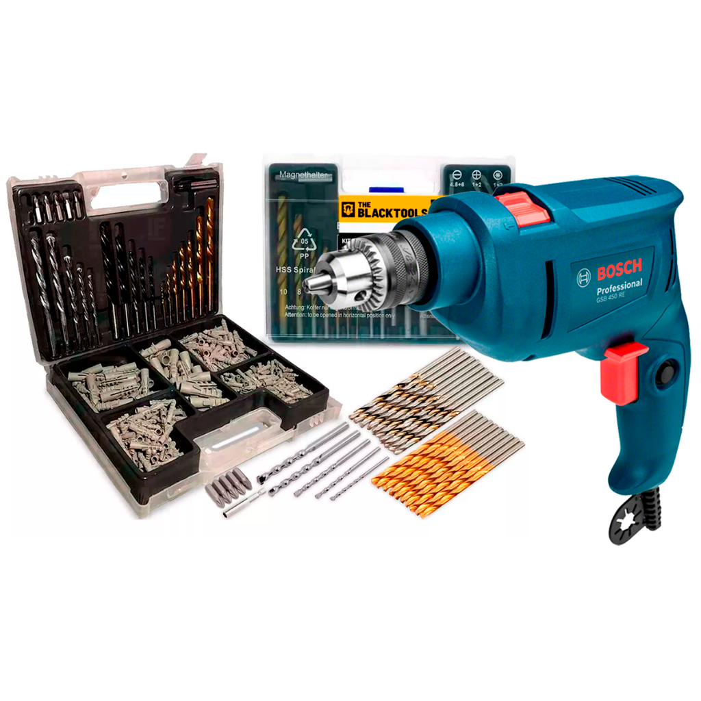 Furadeira Bosch Gsb 450w Impacto Re Std + Kit Brocas 300 Pçs