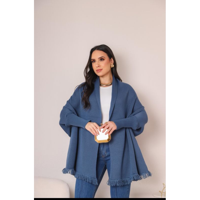 casaco cardigan de Tricot quentinho capa Kimono Inverno Poncho tricô fenino