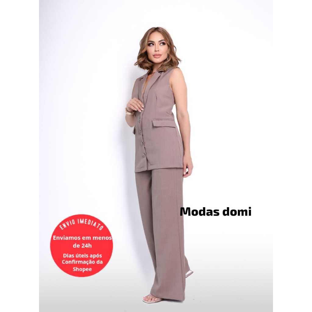 Modas Domi Conjunto Luis Twill Feminino Calça e Blazer Moderno Elegante Estilo Terno 862000