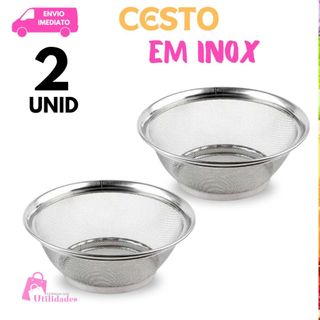 KIT 2 Unidades Cesto Escorredor  Inox Multiuso Fruteira Peneira 22 cm