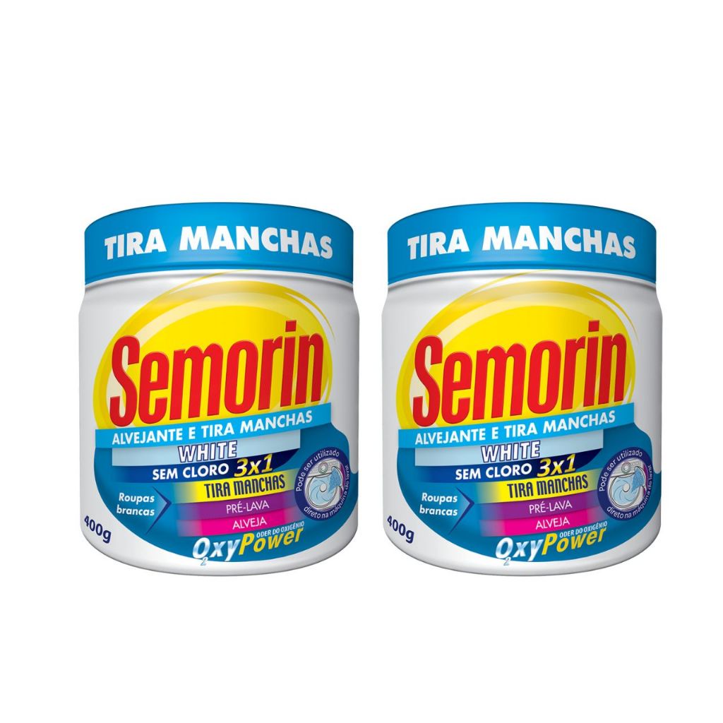 Semorin Alvejante Tira Manchas em Pó Oxy Power White – Kit com 2 Unidades de 400g
