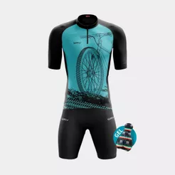 Conjunto de Ciclismo Masculino Camisa Bike Roda Azul Pro Bermuda Gel Pedal Ciclista