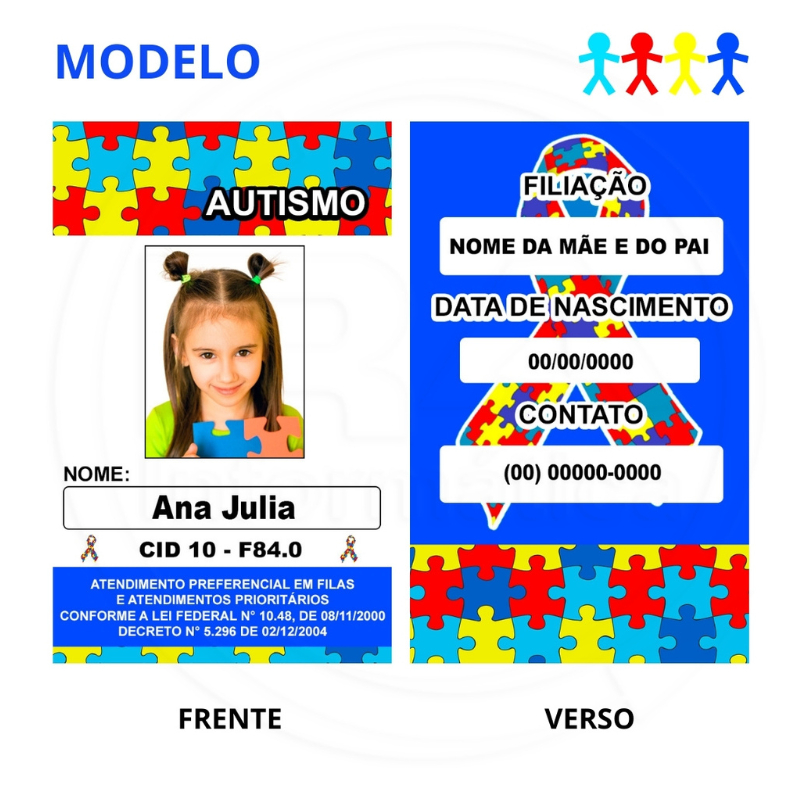 Crachá Personalizado Identificação Autismo Rosa Ou Azul