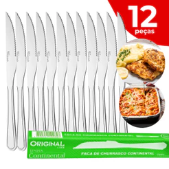 Kit 12 Facas de Churrasco Inox Continental Original Line Buffet Louça Cozinha