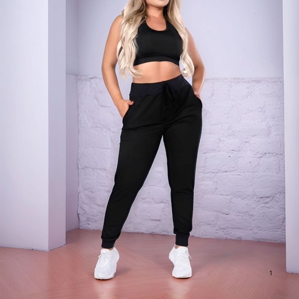 Calça feminina de inverno moletom flanelada cintura com cordão e elástico para melhor ajuste em Oferta na Shopee