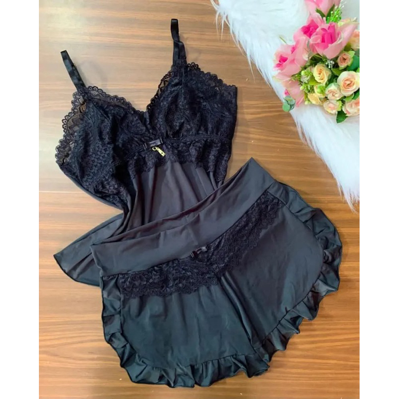 baby doll babadinho, short doll, beibi dol ,pijama feminino de babadinho, linha noite (babadinho lisa) em Oferta na Shopee