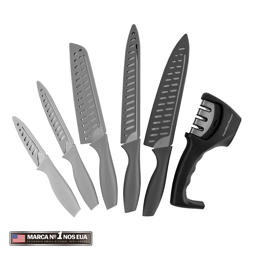 Jogo de 5 Facas Inox Hamilton Beach Classic Com Afiador 3 em 1 em Oferta na Shopee