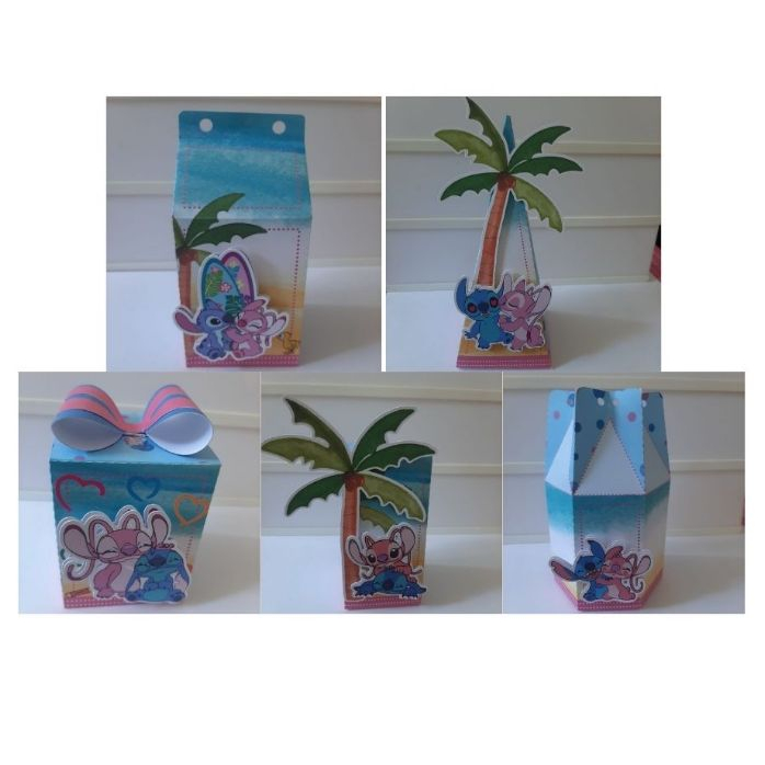 Lembrancinhas Personalizadas PEGUE E MONTE Stitch e Angel Kit Festa Caixinhas Personalizadas Aniversário
