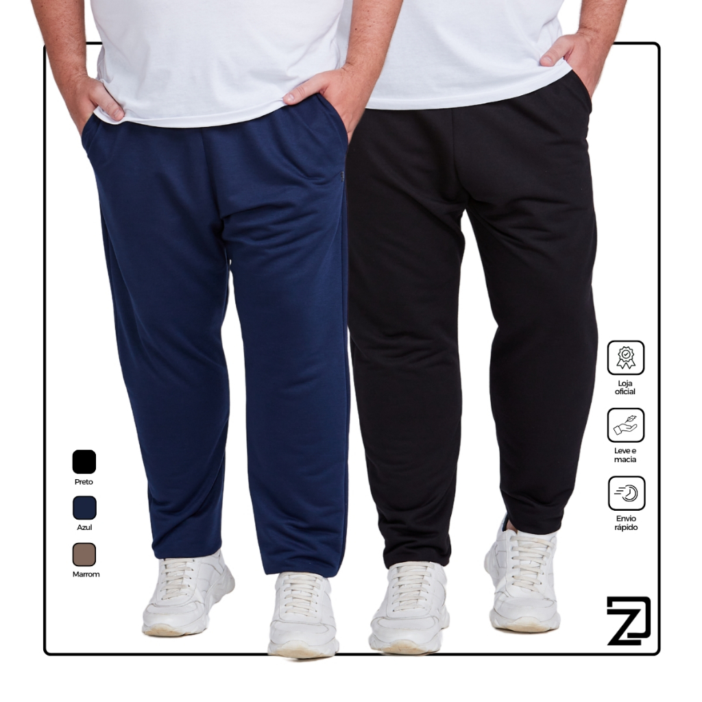 Kit 2 Calças Moletinho Masculina Plus Size Com Elástico
