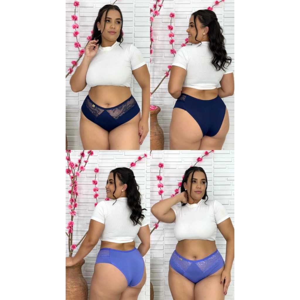 Kit 5 Calcinhas Feminina PLUS SIZE Lateral Renda Tanga Cos Alto Conforto