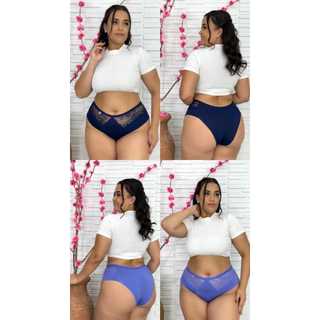 Kit 5 Calcinhas Feminina PLUS SIZE Lateral Renda Tanga Cos Alto Conforto