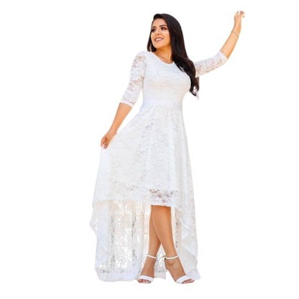 Vestido feminino De Noiva Mullet para casamentos simples civil com Renda moda feminina evangélica cristã