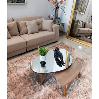 Conjunto de mesa de centro orgânica pés palito retro espelhada Paris Mirror Wood em Oferta na Shopee