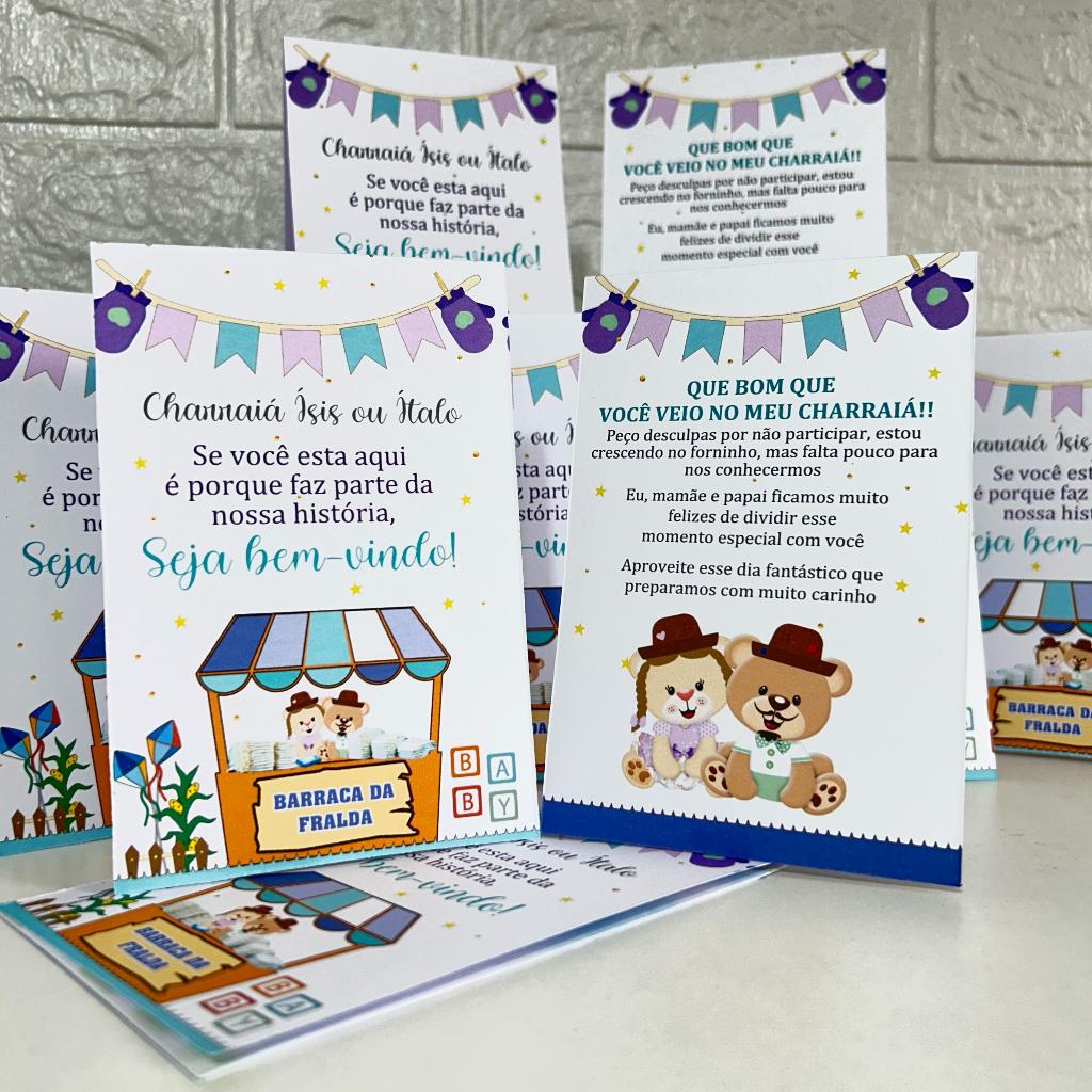 Centro de Mesa Charraiá Barraca da Fralda - Placa de mesa Enfeite Personalizado Festa Junina Chá de Bebê e revelação