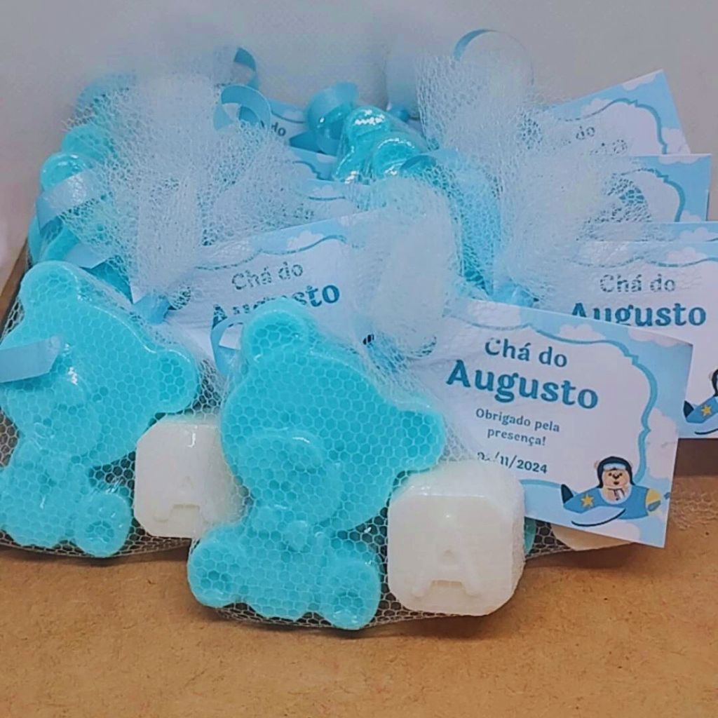 Lembrancinha Chá de Bebê Sabonete Artesanal Ursinho (a) com 1 Letra -25 unidades -Maternidade