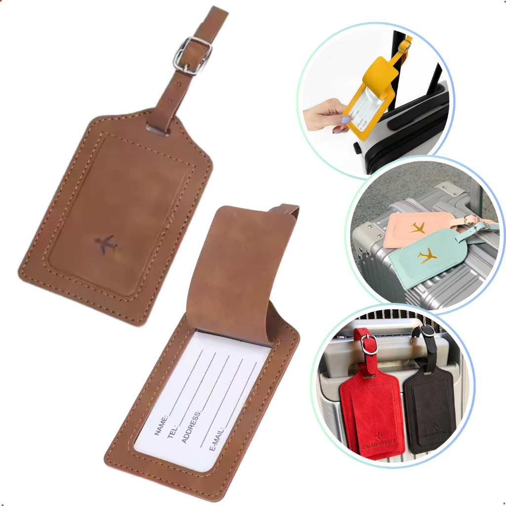 Kit Tag Mala Viagem Identificador Etiqueta De Bagagem Couro Capa Com Fivela