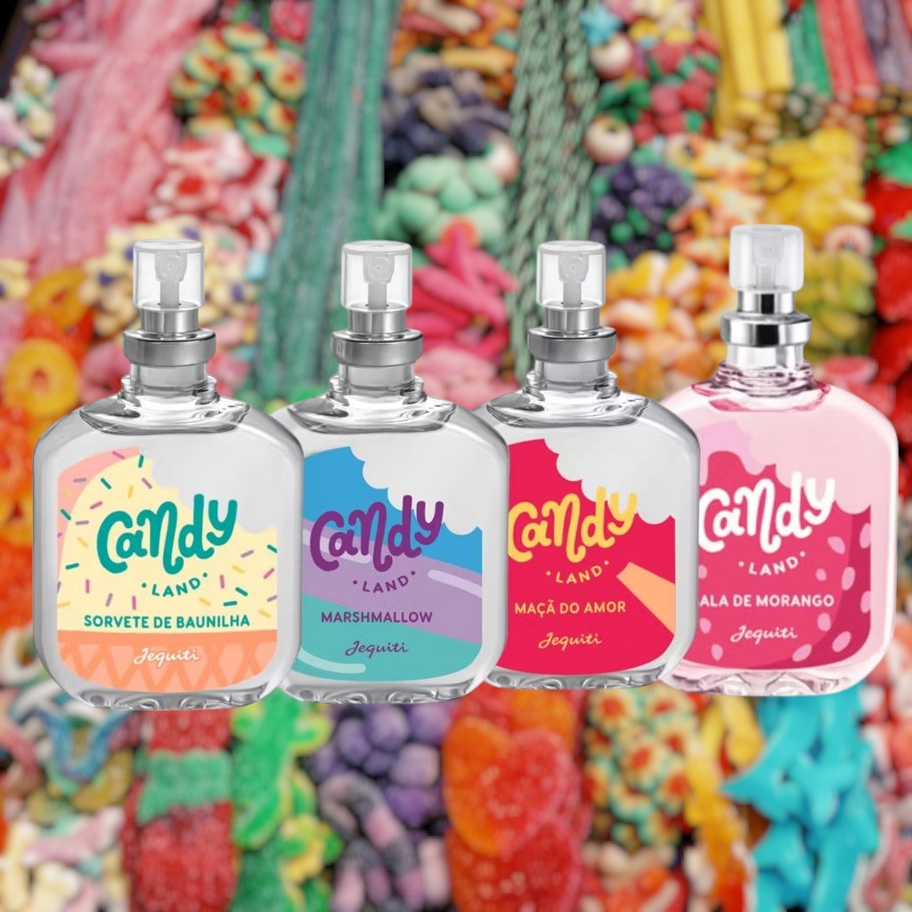 Colônia Candy Land Perfume Jequiti Bala De Morango Marshmellow Maçã Do Amor 25 ml Miniatura Teens Infantil