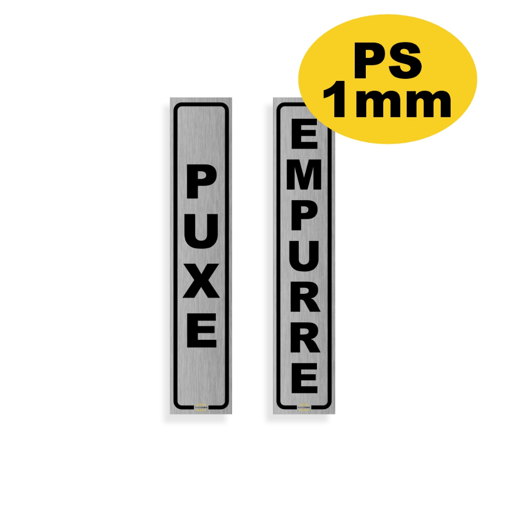 Placa Puxe Empurre Kit 2pçs - Sinalização Indicação Portas Escovada Aviso Prata Portão Entrada Saída Sala — imagem 2 de 2