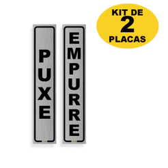 Placa Puxe Empurre Kit 2pçs - Sinalização Indicação Portas Escovada Aviso Prata Portão Entrada Saída Sala