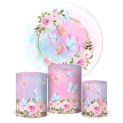 Trio Capa Cilindro E Painel Redondo Borboleta Sublimado Em Tecido Veste Fácil Com Elástico - KIT-496