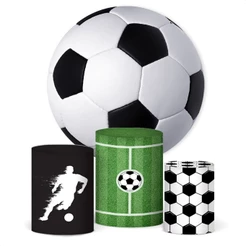 Painel Redondo Futebol e Trio Capa Cilindro Sublimado em Tecido Veste Fácil com Elástico - KIT-650