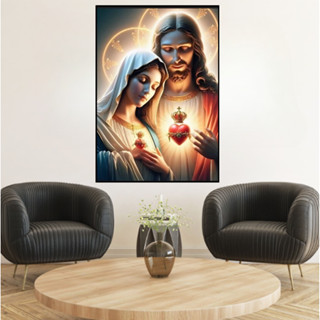 Quadro Decorativo Grande Sagrado Coração de Maria e Jesus decoração linda sala quarto hall, escritório em Oferta na Shopee