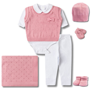 Kit Saida Maternidade Menina Trico Luxo 7 Peças Várias Cores